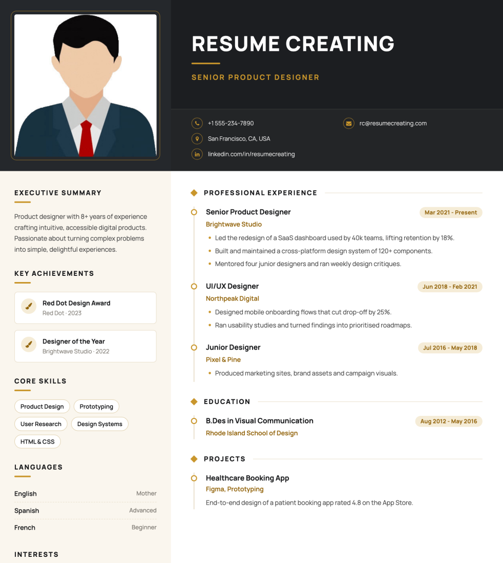 Executive Noir resume template preview