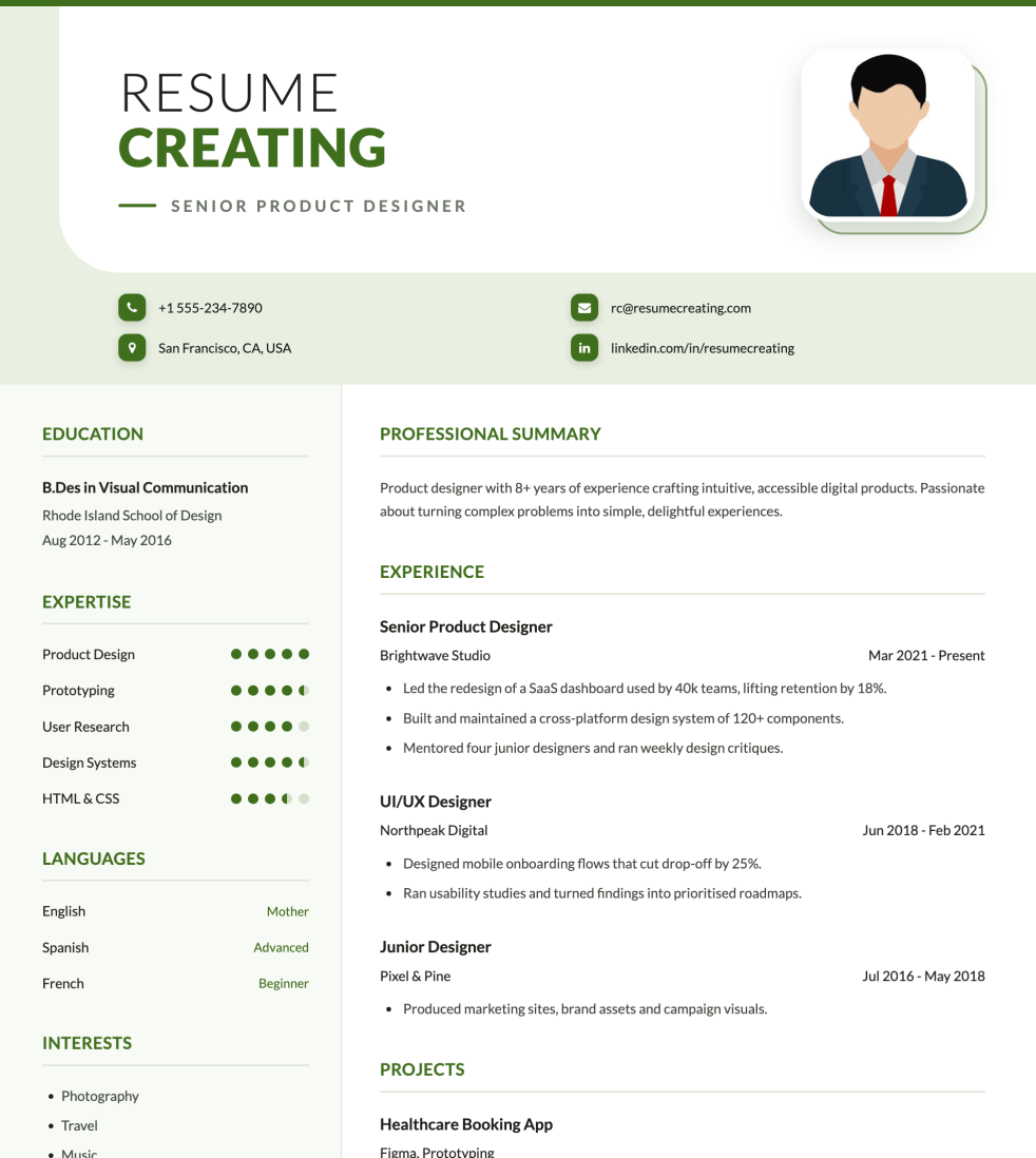 Sage Product resume template preview