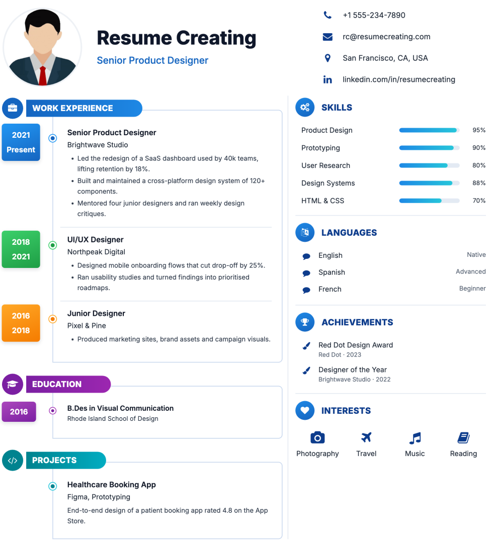 Spectrum Timeline resume template preview